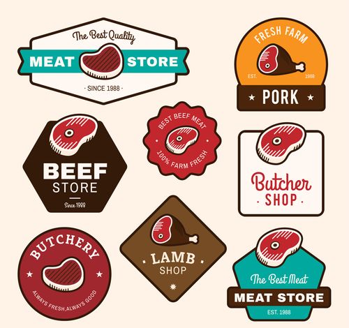 8款ai彩色肉制品标签销售设计模版设计素材